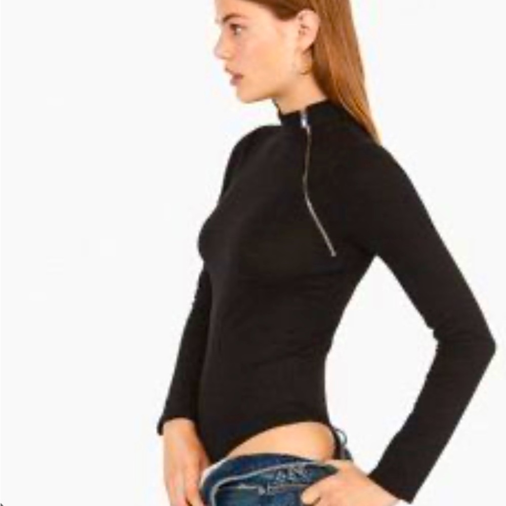 Express - Asymmetrical Zipper Long Sleeve Thong Bodysuit